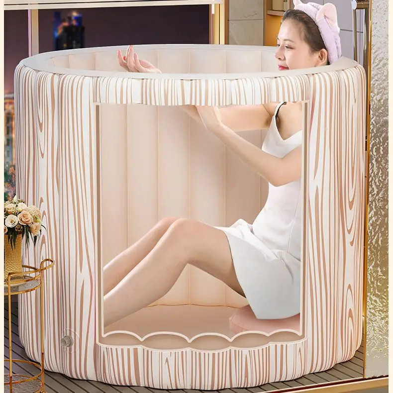 Automatic Portable PVC Inflatable Folding Adult Wood Grain Inflatable Ice Bath Barrel
