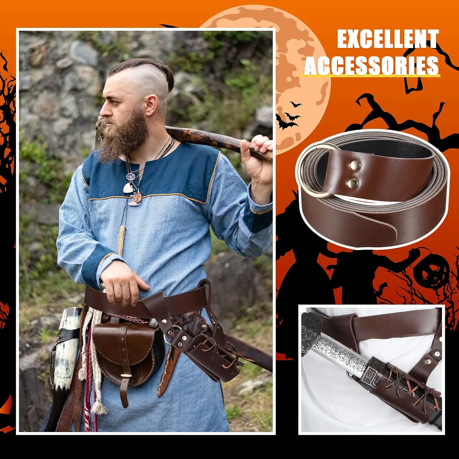 Medieval Leather Sword Frog with Belt Sword Holder Belt Rapier Scabbard Knight Leather Belt for Men and Women