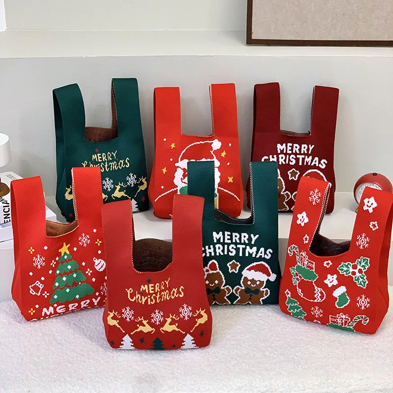 Factory Christmas Gift Bag Burst Mini Cartoon Knitted Storage Tote Bag Snack Fruit Shopping Bag