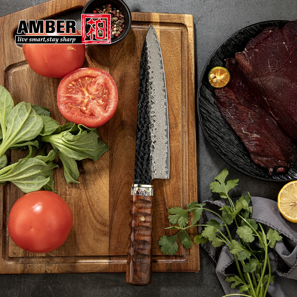 89 Layers Damascus Steel 8-Inch Japanese Chef Knife VG10 Core Brass Abalone Shell Handle Sharp Kitchen Knife USA Desert Ironwood