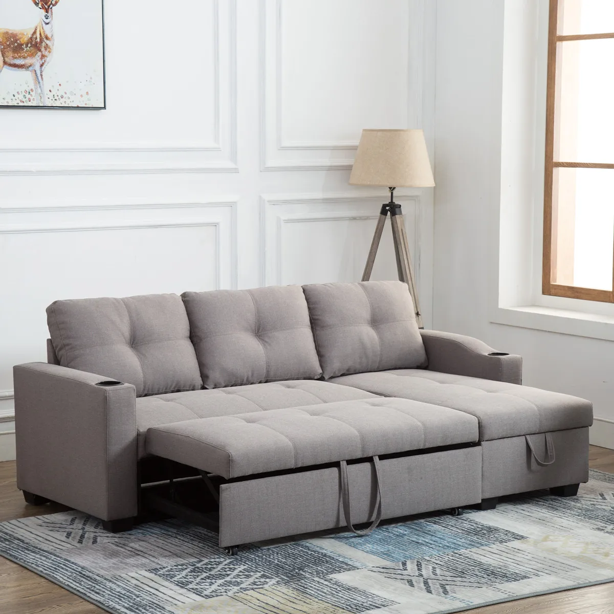 l-shaped pull out small spaces 2 places foldable chair sofa bed for living room