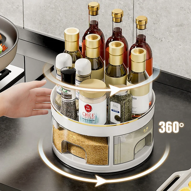 2023 NEW 2 layer non-skid 360 degree rotating spice rack lazy susan turntable organizer for kitchen