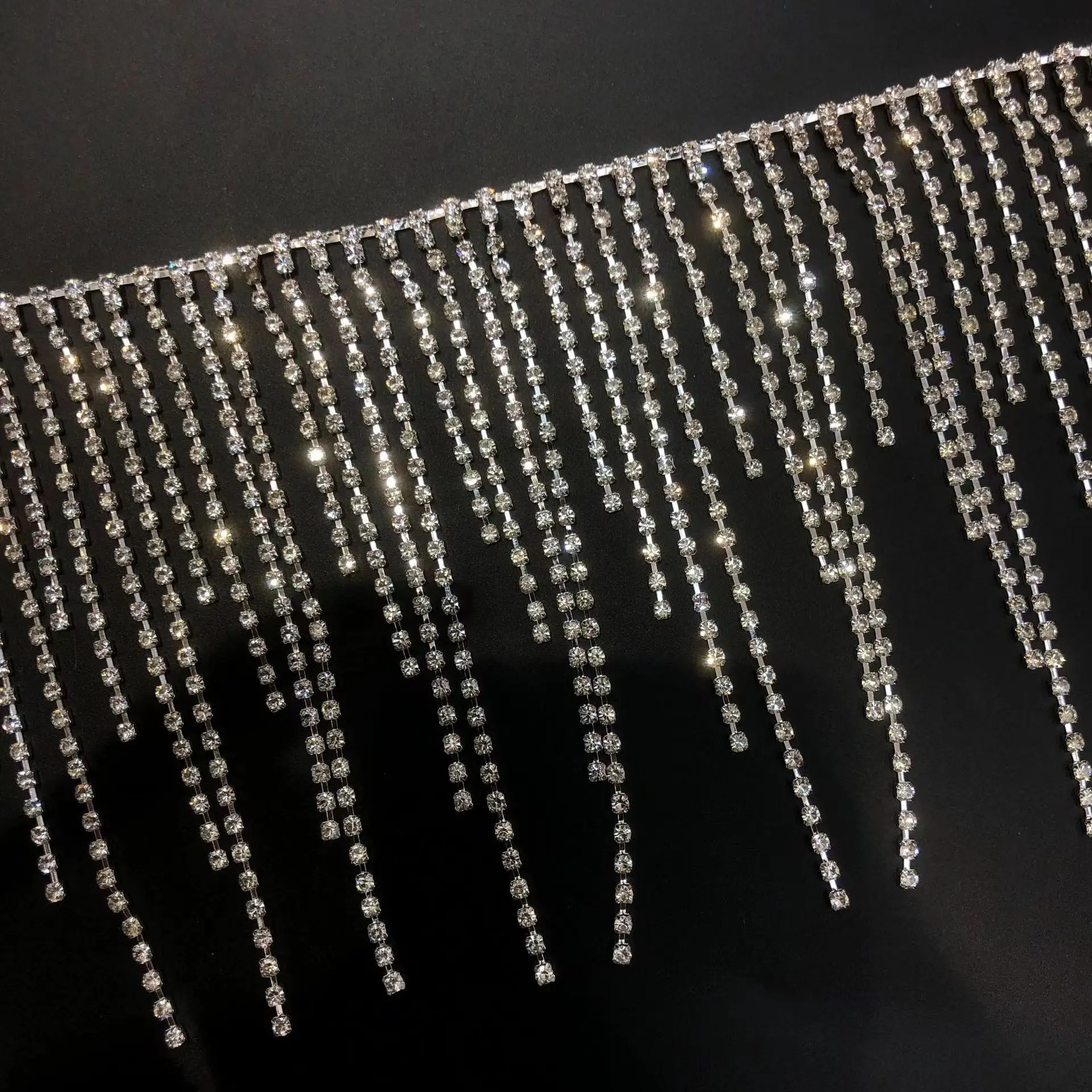 Shoes Accessories Metal Chain Crystal Rhinestones Cup Trim Fringe Short Tassel Pendant Sew-on