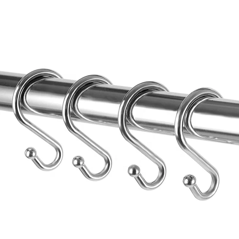 Metal Shower Curtain Hooks Rust Resistant Bar Shower Hooks Rings for Bathroom Chrome