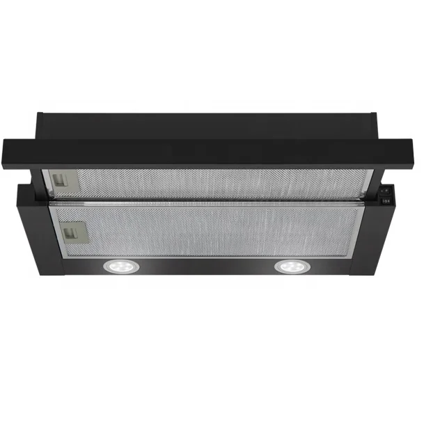 Under Cabinet Slim Hood Led Lighting Parts Black Painted Cheap Model Slide-out Telescopic Quiet Range Hood Kitchen Chimney