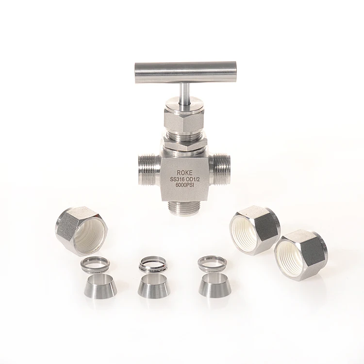 Stainless steel flow meter 3 way tee tube end needle valve