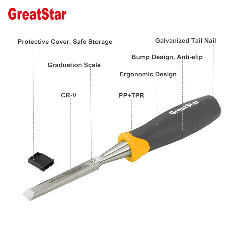 Greatstar Customize High Quality Multi-size Wood Carving Chisel Multifunction Wood Chisels with TPR Handle