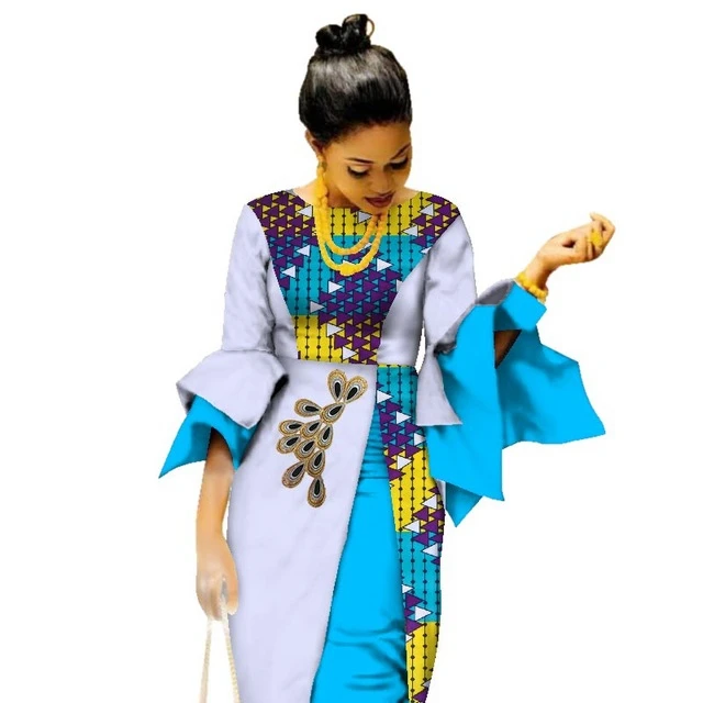 
Print Dress Summer for Women Vintage Bazin Riche Wax Print Fabric Party Dress For Girls WY2991 