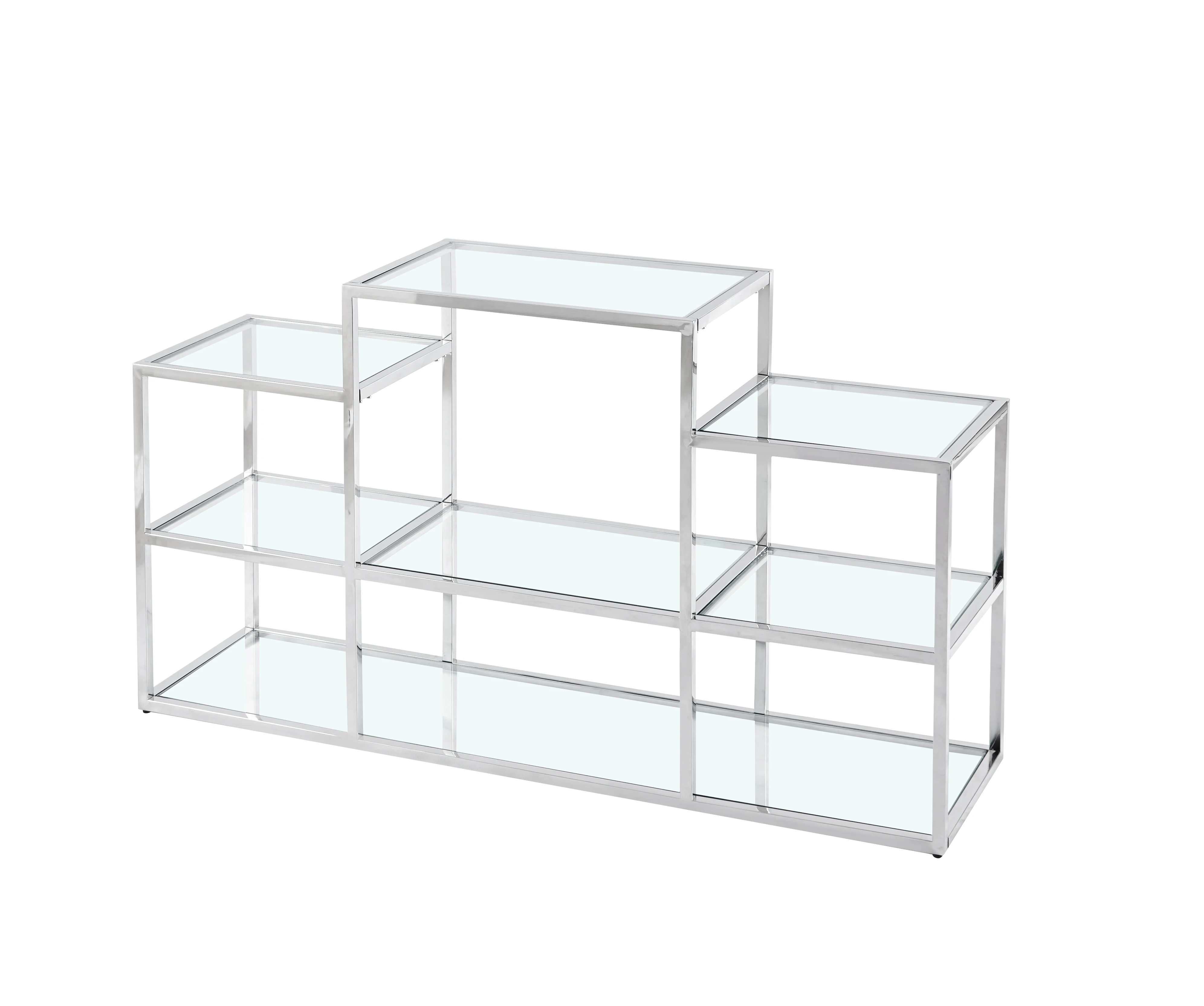 2023 modern luxury glass top with stainless steel frame nesting coffee table