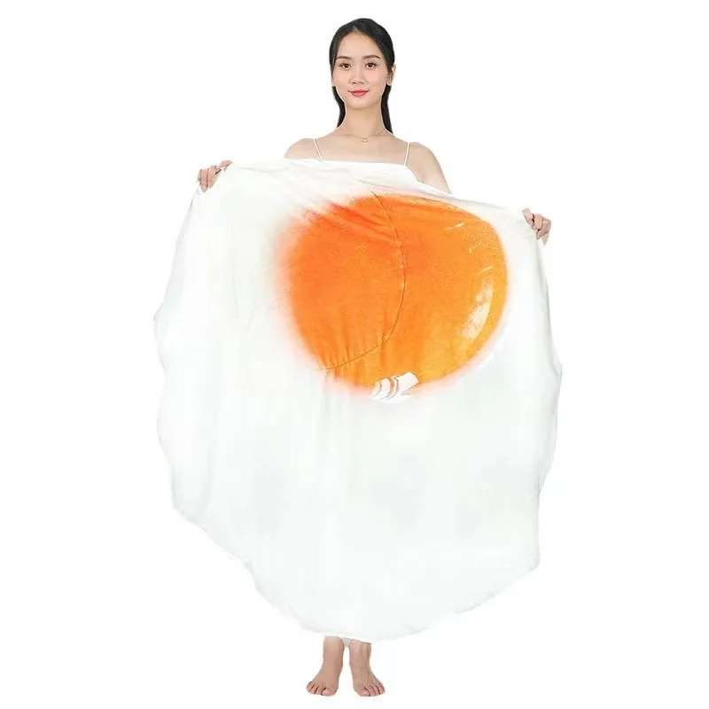 Irini Customization Creative Funny Oversized Blanket Food Novelty Soft Flannel Round Nap Wrap Plush Egg Print Blanket