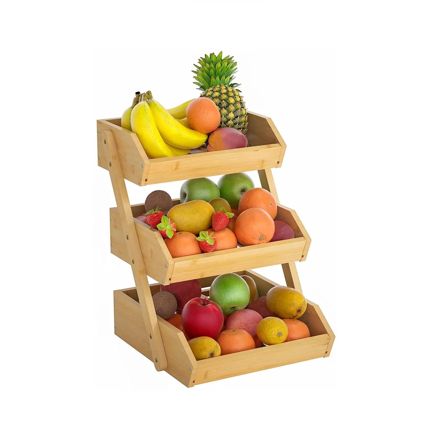 3-Tier Fruit Bowl Bamboo Fruit Basket for Kitchen Bamboo Kitchen Organization