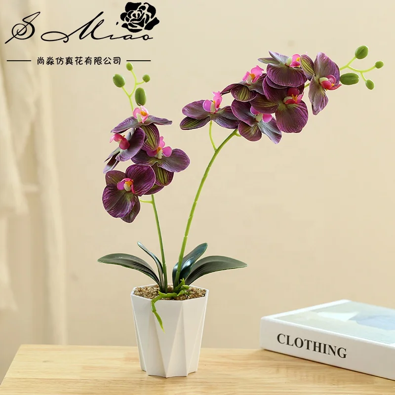 Wholesale artificial orchids and white plastic pot bonsai office decoration