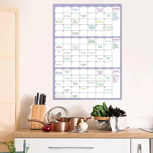 Large Dry Erase Calendar with 8 Stickers Great Layout Wall Calendar Dry Erase for Home Office and Classroom