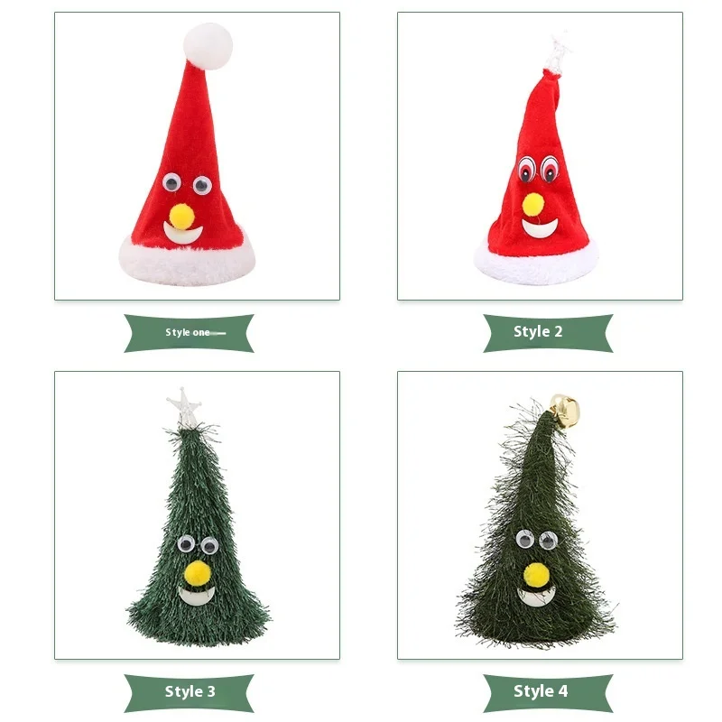 New electric Christmas hat Santa Claus toy 6-inch swinging bell clang light tree creative Christmas swinging hat toy