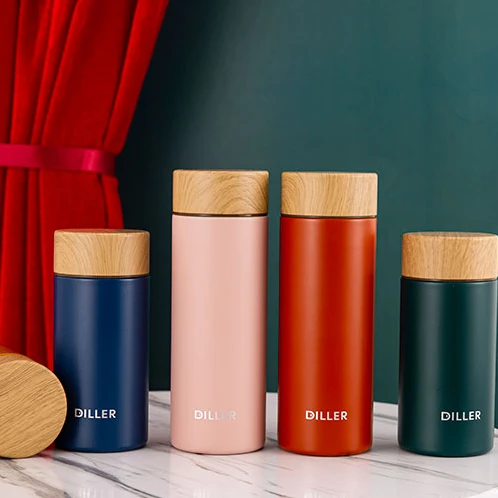 New wood lid water bottle stainless steel double wall hot&cold large capacity insulated vacuum flask tumbler bottle
