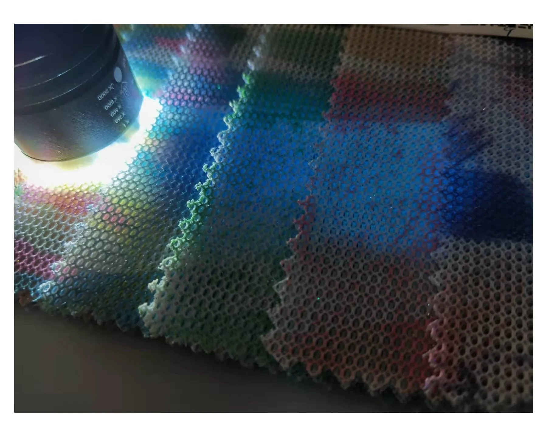 Luminous absorbent fabric 100% polyester fabric Rough feel hard blue fluorescent mesh