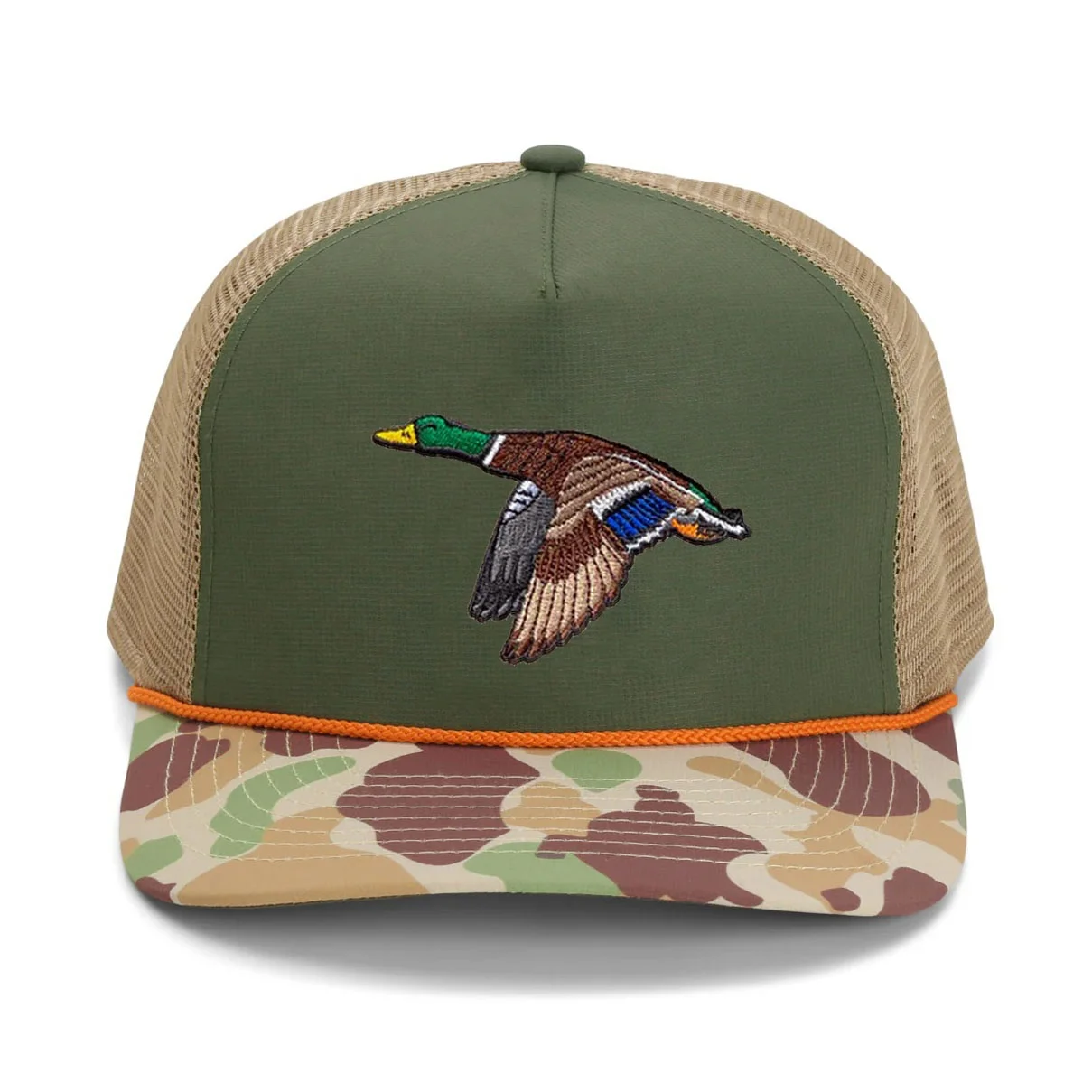 wholesale ripstop waterproof nylon custom camo printing embroidery logos hunting outdoor baseball trucker caps hats with rope
