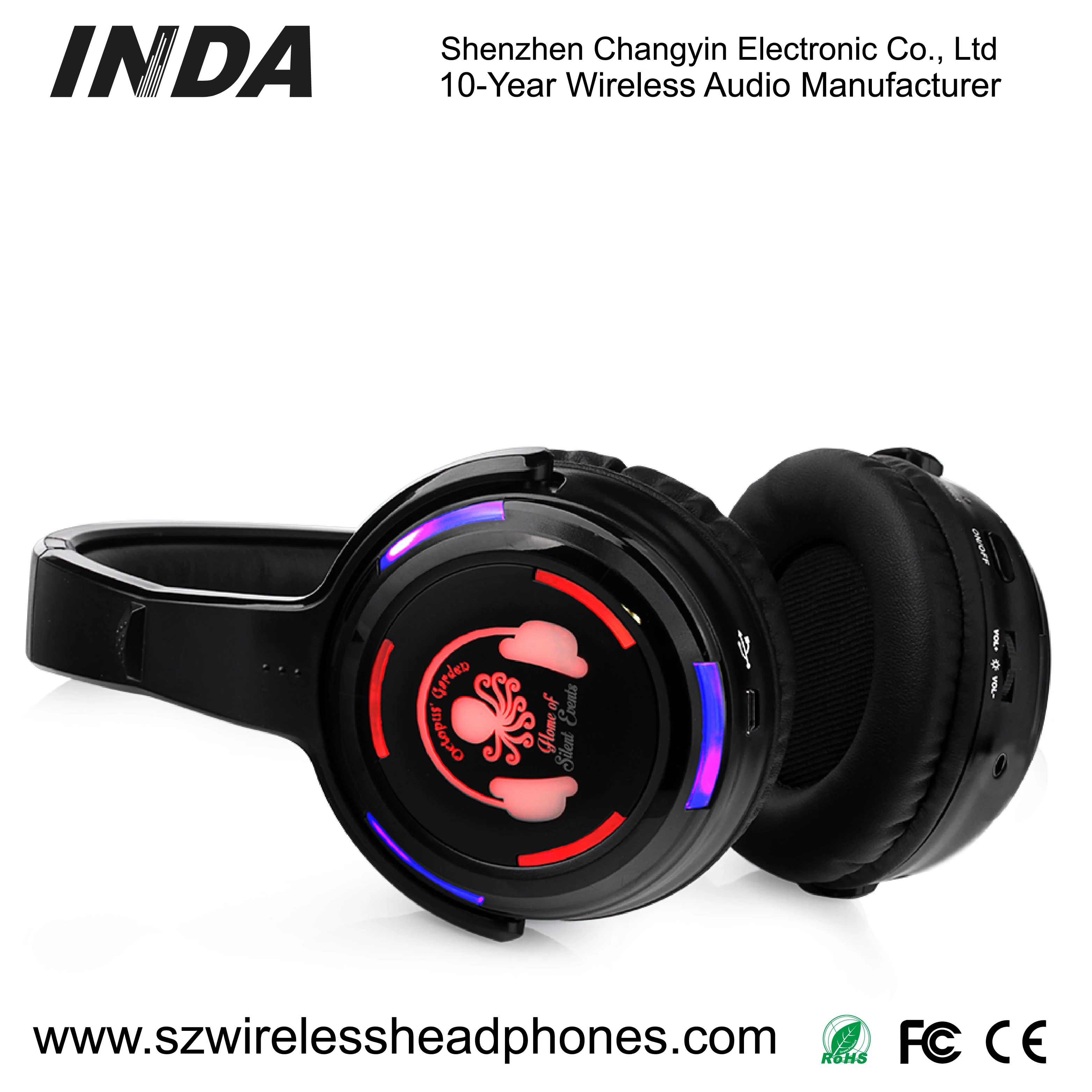Best Selling LED Light Rechargeable Wireless Silent Disco Headphones 3 to 5 Channels Wholesale Hot