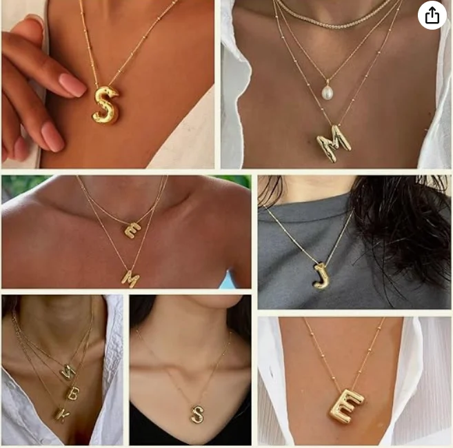 18K Gold Plated Alphabet Pendant Bubble Letter Necklace Balloon Initial Necklaces for Women Girls Dainty Puffy Jewelry Gift