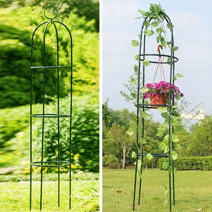75inch Tall Rustproof Plastic Coated Metal Plant Support Tower Obelisk Garden Arch for Climbing Vines Flowers Stands Black