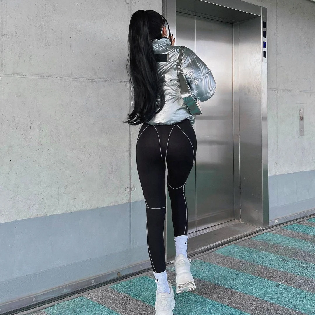 OUDINA OEM Winter Solid Color Line Tight Pants High Waist Regular Sports Trousers Yoga Bottom Tights Leggings For Women