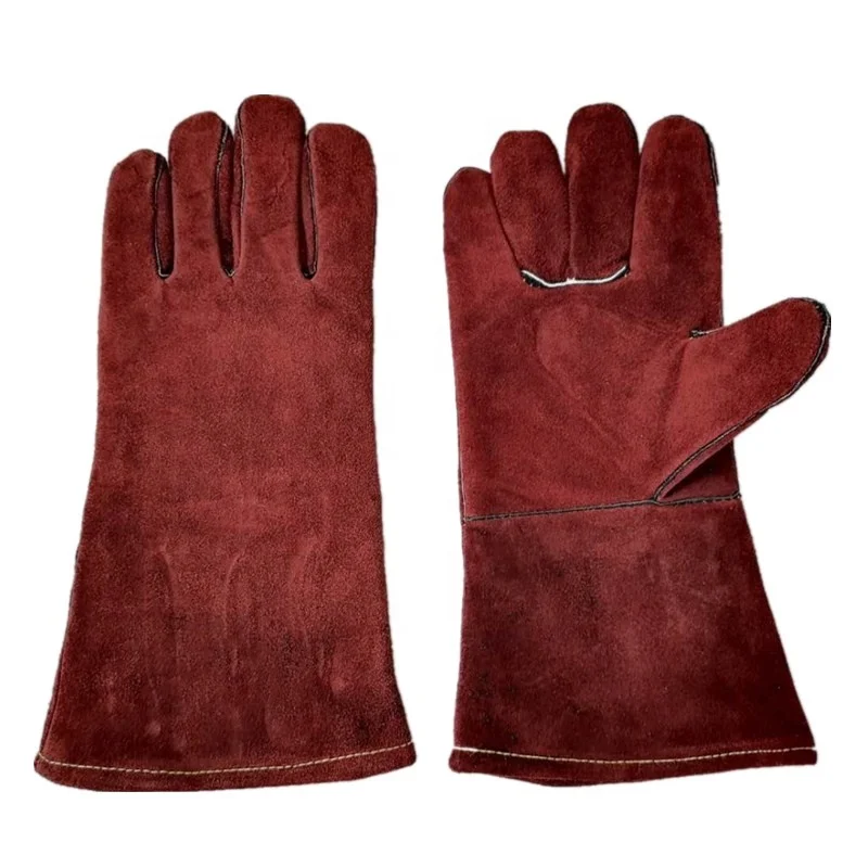 BBQ Accessories Free Gift Brown Leather Grill Gloves Oven Mitts