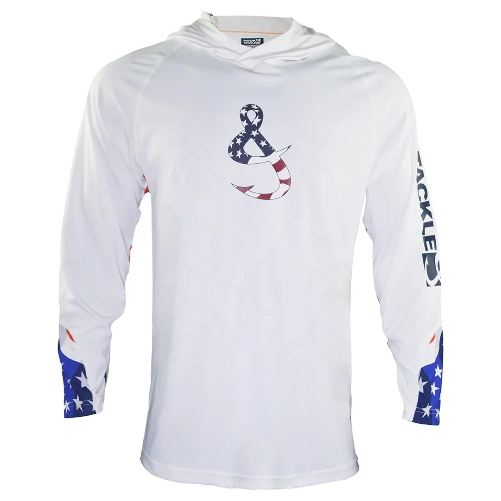 American Flag Mens Functional Sublimation Long Sleeve Fish Shirts Hoody Fishing