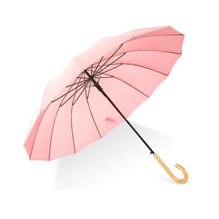 16K Customize Curved Wood Handle Straight Umbrella