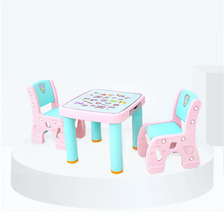 
Updated High Quality Kindergarten Children Cartoon Plastic Study Table with Chair for Kids 