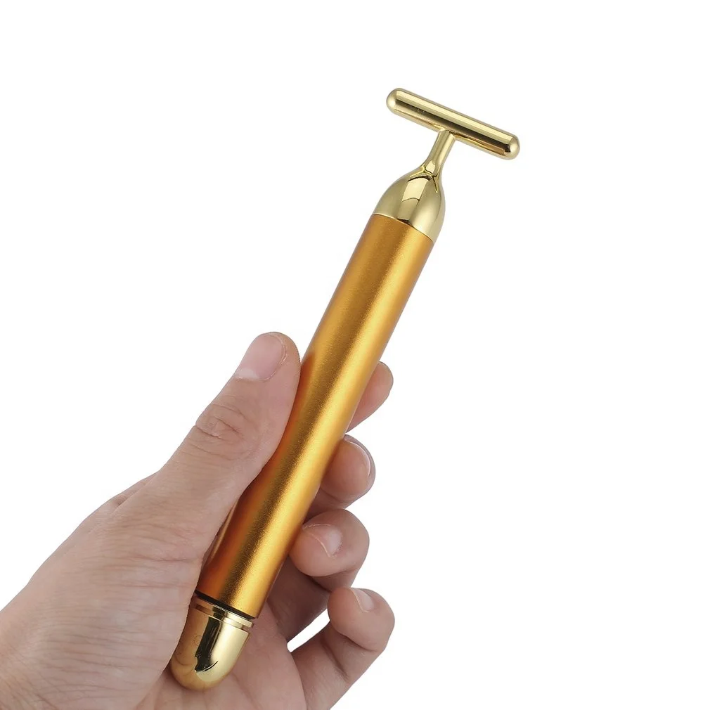 Skin rejuvenation slimming Facial massager device metal face roller T shaped 24k gold beauty bar