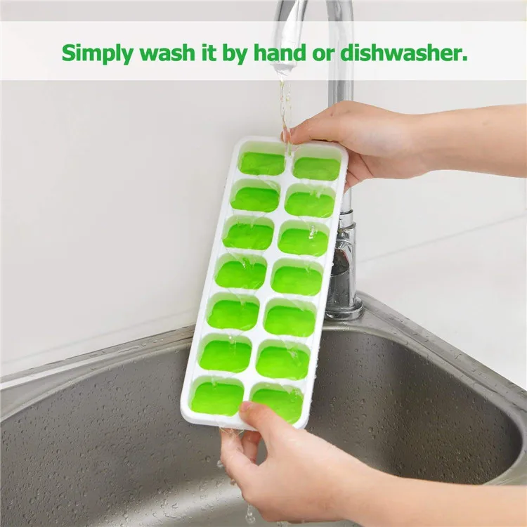 Ice Cube Trays Silicone Easy-Release and 14-Ice Trays with Spill-Resistant Removable Lid T1466