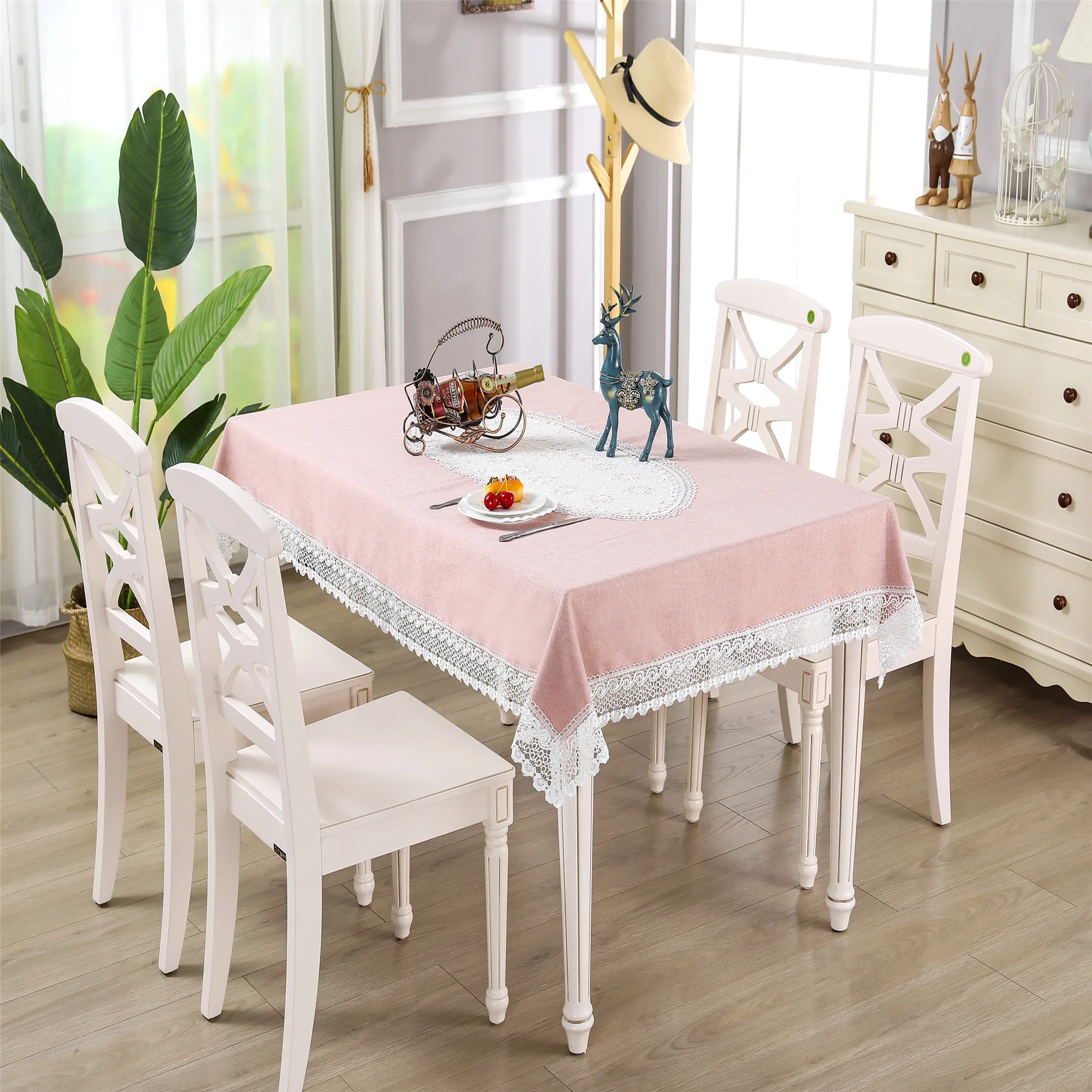 2020 new design luxury rectangle table cloth cotton embroidery with lace