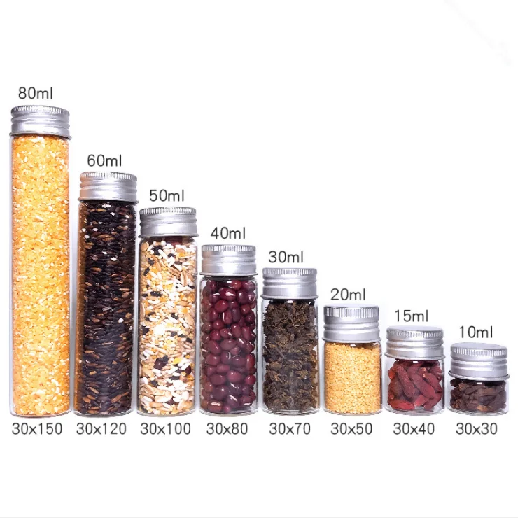 wholesale price available different sizes food storage small glass bottle with lid glass tube bottles 100 ml