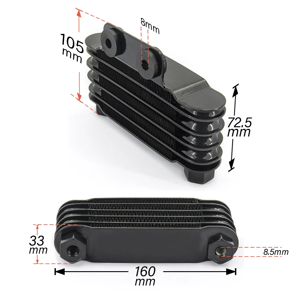Universal Black Motorcycle Oil Cooler 158mm Engine Oil Cooler Radiator for 100cc-250cc 65ml Motorcycle Dirt Bike ATV