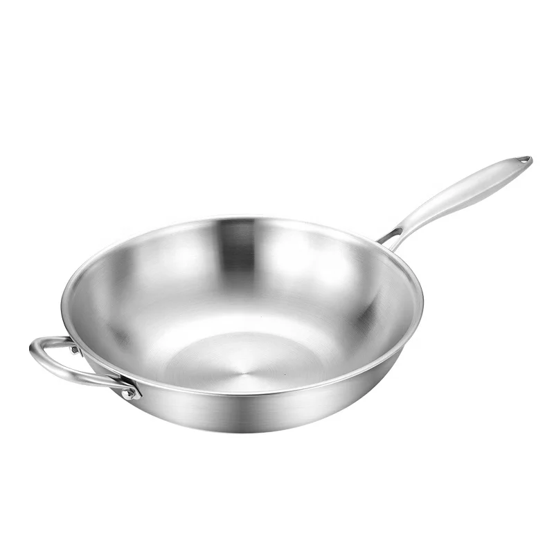 Wholesale Food Grade 316 Stainless Steel Wok Pan No Coating for Kitchen Multifunction with