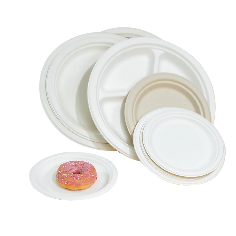 Biodegradable Compostable Disposable Plates 6 7 8 9 10 Inch Sugarcane Bagasse Plate Dishes For Food