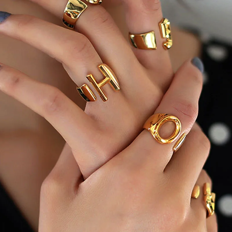 2020 New Fashion English Letter A-Z Ring Open Size Initial Letter Ring For Women Girl Jewelry