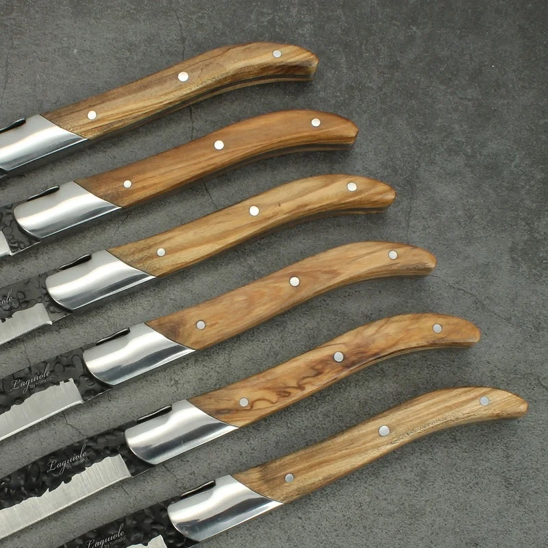New collection hammered blade laguiole steak knife with olive wood handle