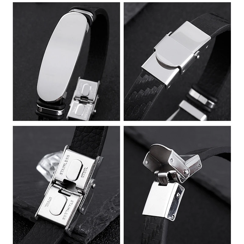 Hot Selling New Fashion Vintage Men Custom Name Logo Laser Letter Leather Stainless Steel Bracelet