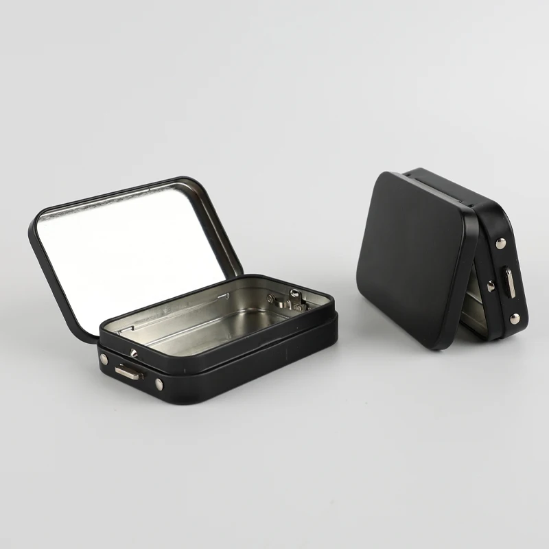 Portable Metal Child Resistant Can Tin Box Child Lock Keep Fresh Durable Airtight Hinged Insert Tin Case Recyclable Box