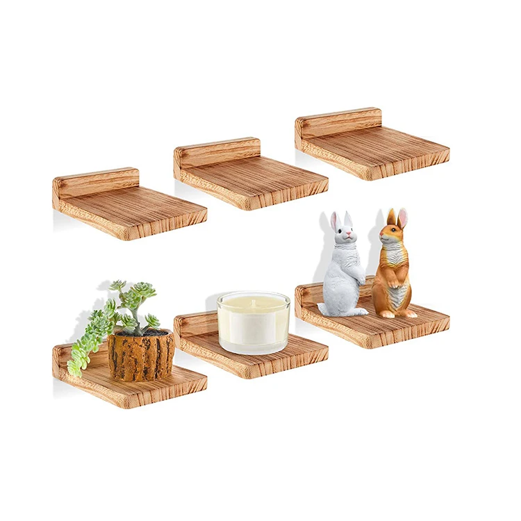 K&B carbonized walnut solid wooden small wall mounted shelf L 1 shape design floating shelf