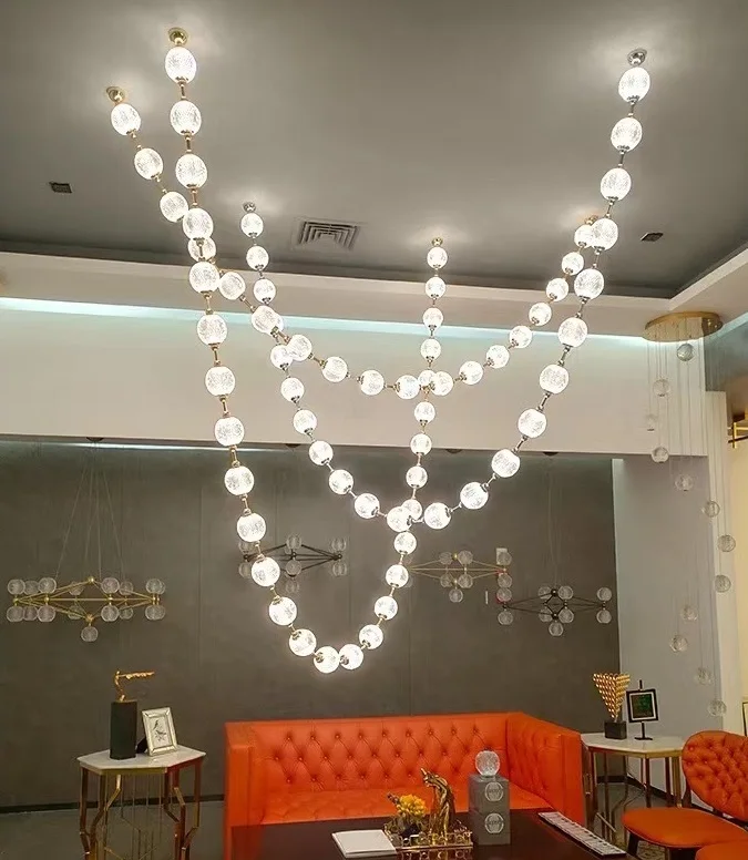 modern decorative led lamp custom hotel lobby sitting room luxury acrylic crystal ball chain lighting lights for high ceiling