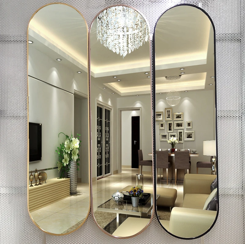 Factory Supply Large Gold Long Home Decor Wall Hanging Vintage Decoration Metal Frame Oval Wall Mirror miroir espejo spiegel