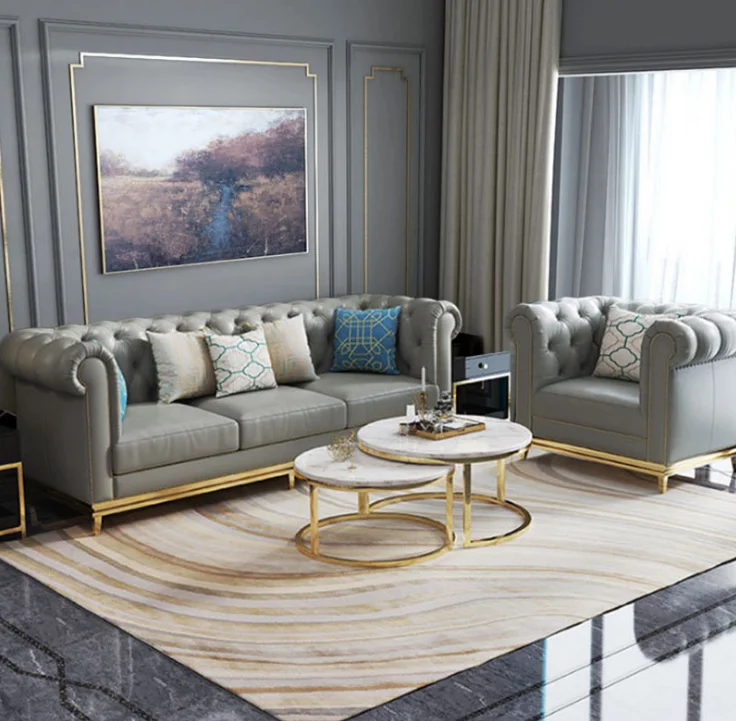 Villa furniture Scandinavian style simple fabric light luxury sofa set modern living room single double and triple wooden