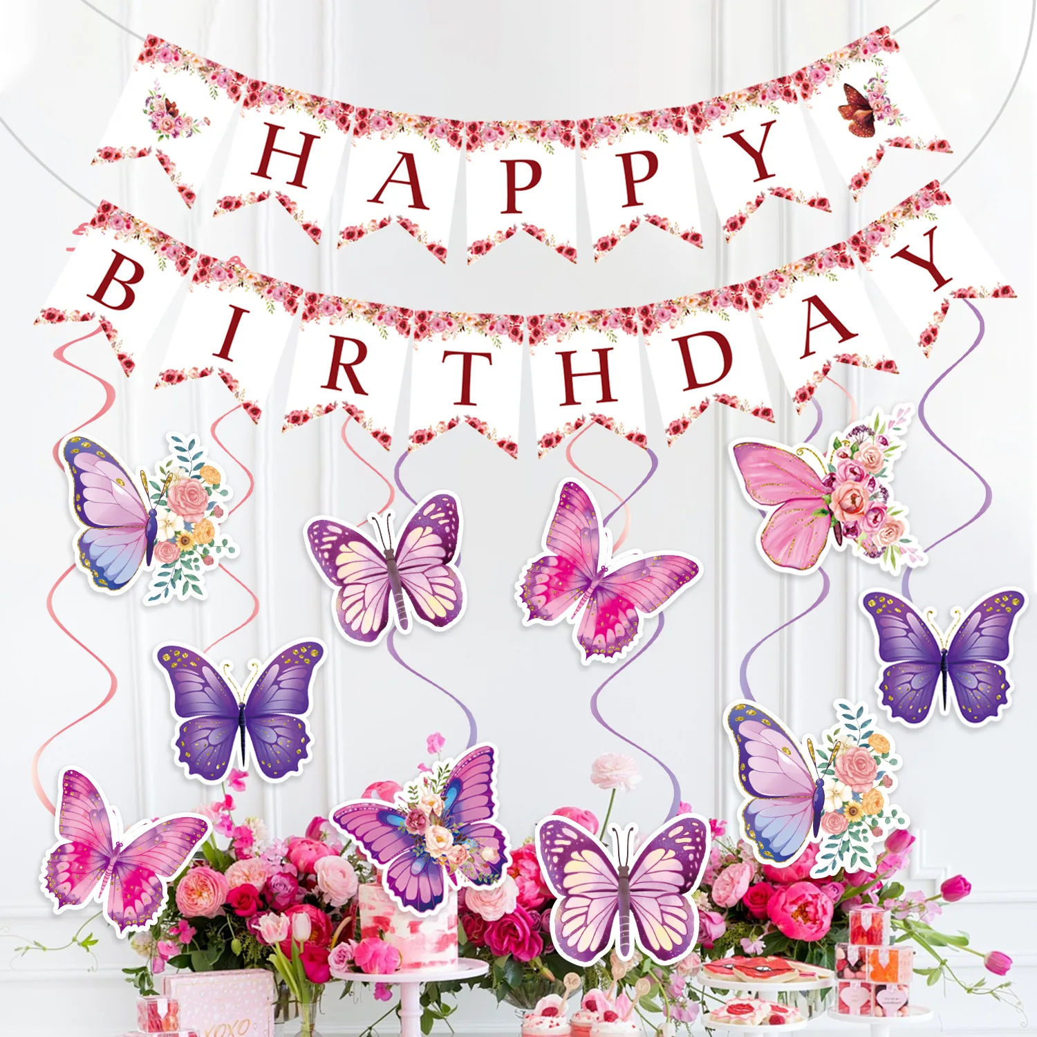 Новый тематический баннер «Сказочная бабочка» набор товаров для вечеринки на день рождения спиральный бумажный девушки украшение стену