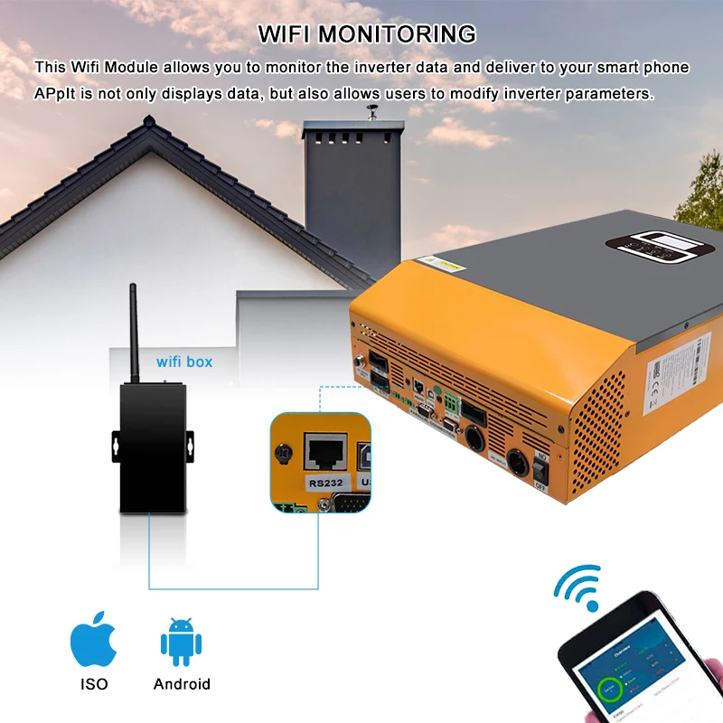 PowMr factory 5KW 5KVA MPPT 80A 500VDC PV Input 220VAC 48V with/no Parallel Function 5000W Hybrid Solar inverter