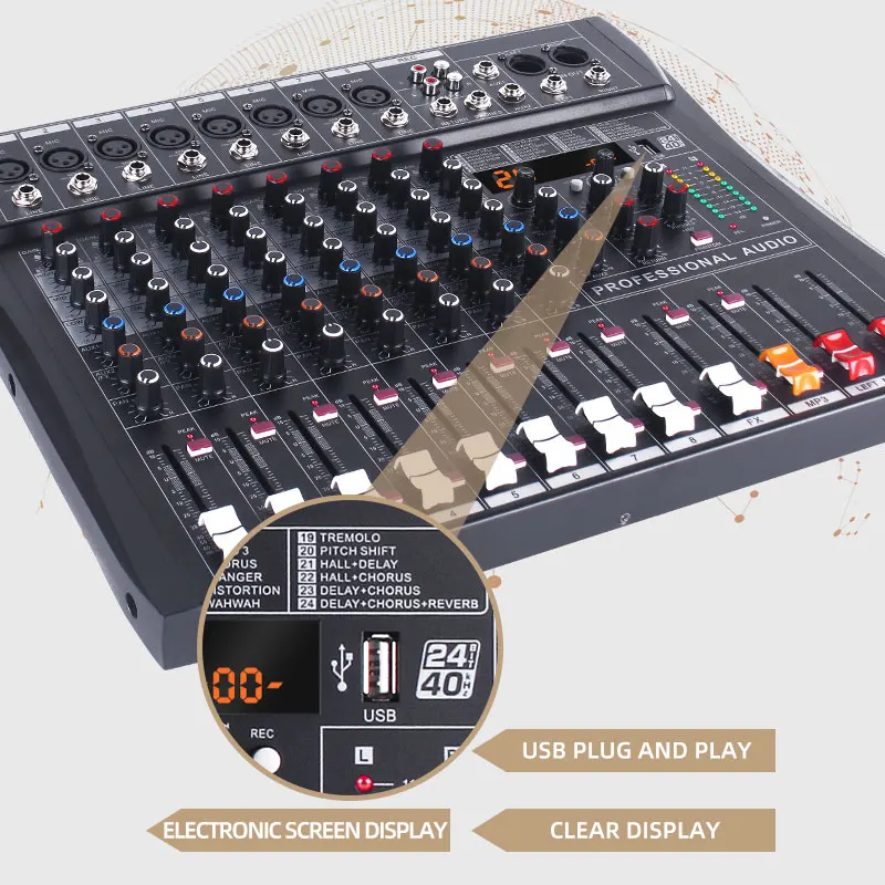 KAIKA 8 channels and 24 kinds of DSP professional digital mixer, studio, karaoke room, DJ controlled Audio Mixer.