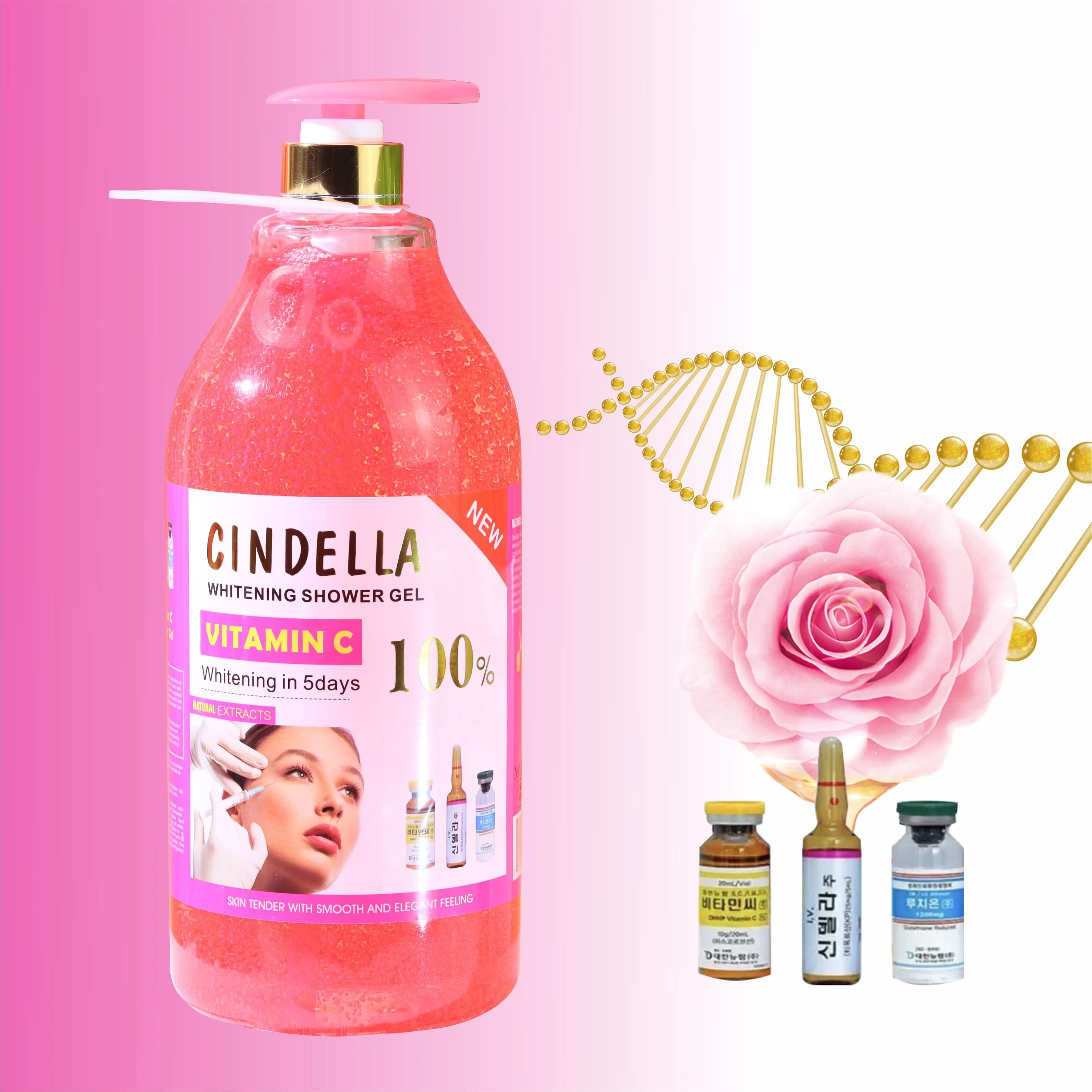 1900ML Private Label Organic Vitamin C & Rose Oil Cleansing Whitening Moisturizing Skincare Shower Gel Custom OEM Body Wash