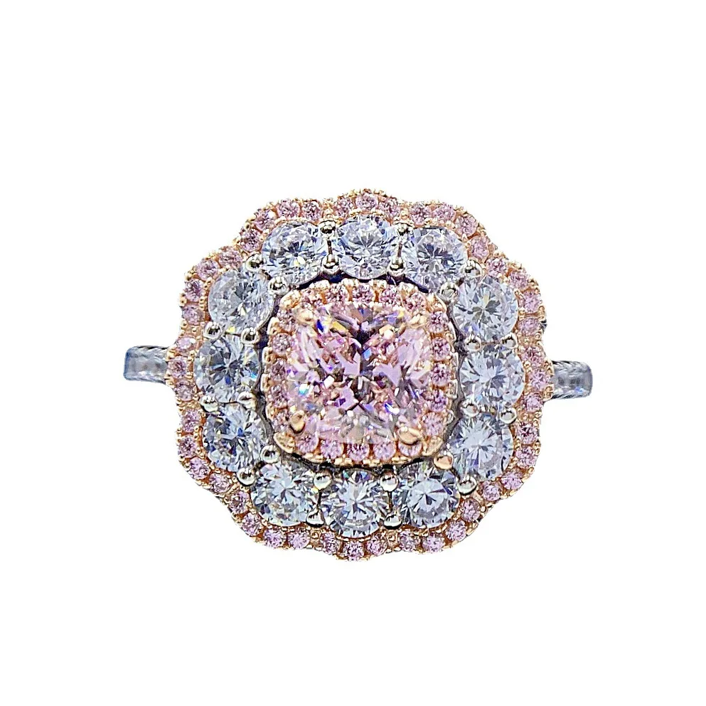 925 Silver Jewelry White Gold Plated Pink Cubic Zirconia Engagement Diamond Rings Cushion Cut Diamond Ring For Women