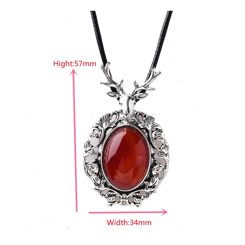 Nordic Sika Crystal Gemstone Red Agate Pendant Christmas Deer Necklace Silver Jewelry Black Cord Chain For Men And Women Gifts
